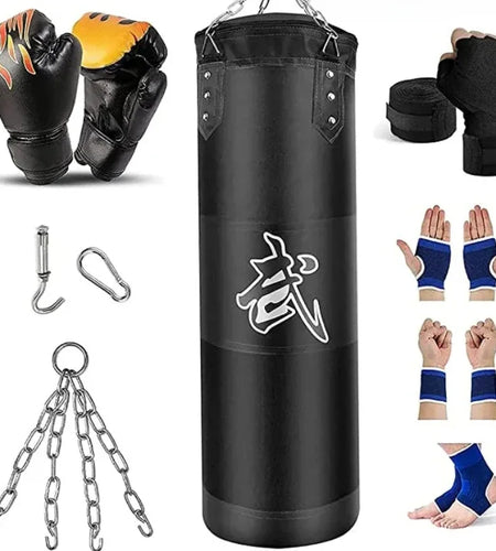 100/120cm Unfilled Heavy Punching Bag Professional Boxing Sandbag with Hanging Accessorie for MMA Muay Thai Kickboxing Taekwondo