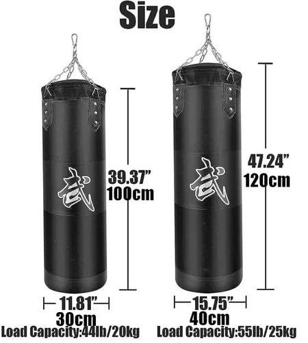 100/120cm Unfilled Heavy Punching Bag Professional Boxing Sandbag with Hanging Accessorie for MMA Muay Thai Kickboxing Taekwondo